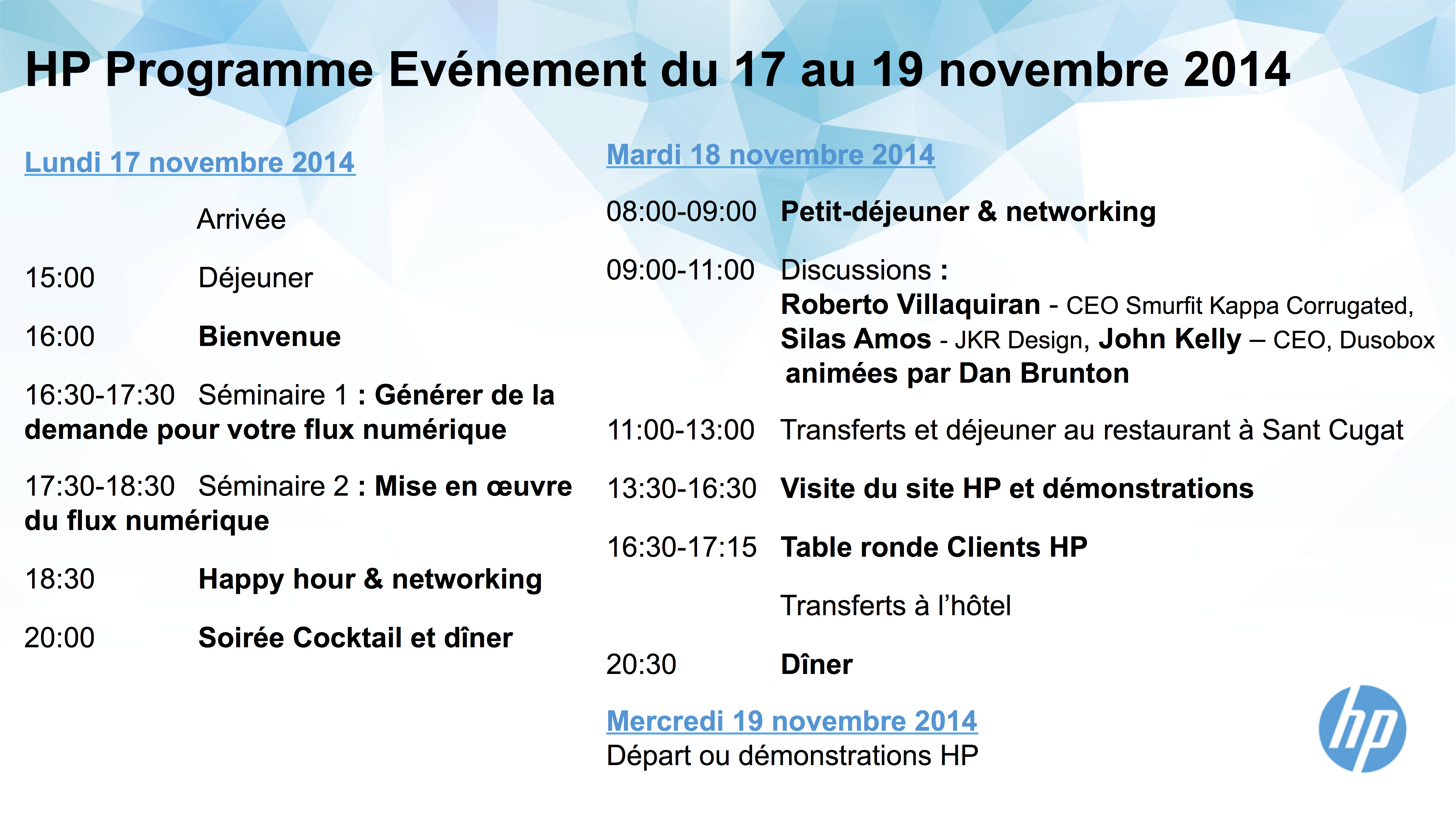 Programme HP novembre 2014